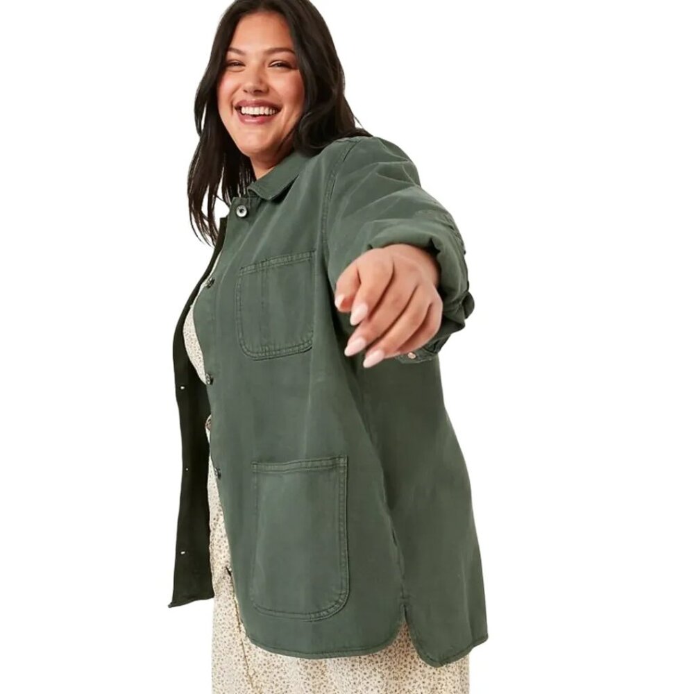 NEW OLD NAVY Workwear Shacket Chore Coat in Forest Military Green  SZ 3X